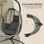 Dark Grey Outdoor Swing Chair with Cushion and Metal Stand Foldable Hanging Seat by Outsunny
