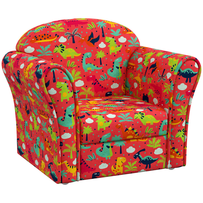 Kids Dinosaur Armchair with Wooden Frame Support Ideal for Bedroom or Playroom, Red
