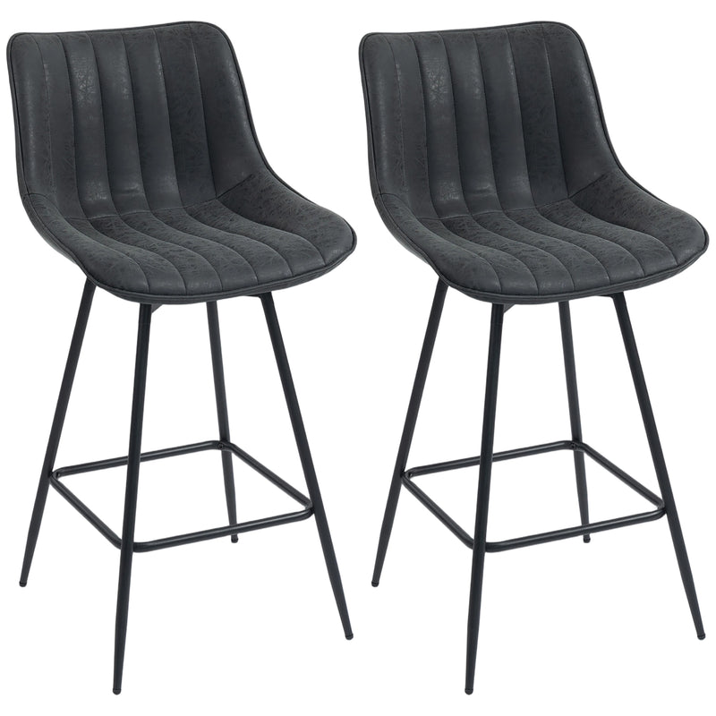 Set of 2 PU Leather Swivel Bar Stools with Adjustable Height for Kitchen Breakfast Bar Black
