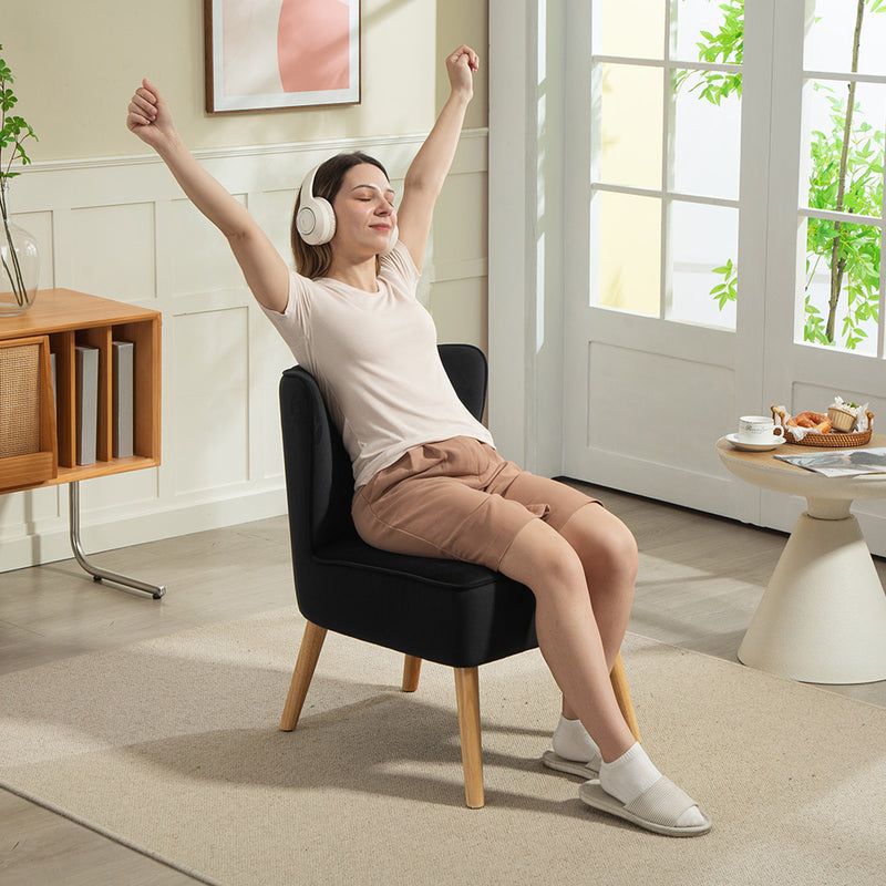 Modern Fabric Accent Chair with Thick Padding and Rubber Wood Legs for Living Room, Black