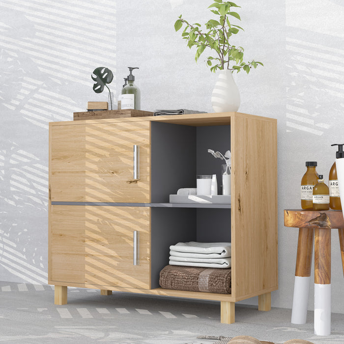 Freestanding Bathroom Cabinet with Open Shelves and Double Doors by HOMCOM