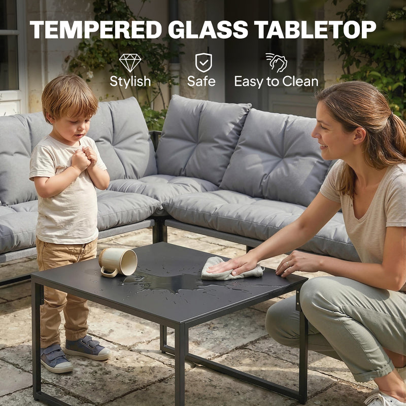 Garden Furniture Set for 5 with Cushions and Coffee Table Easy Assembly Grey & Black