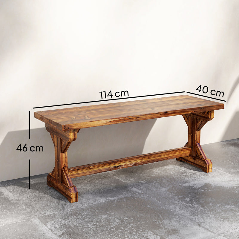 Wood Garden Bench for Two with Backless Design and Weather Resistant Finish Carbonised Outsunny