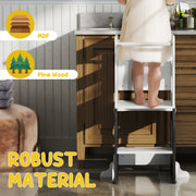 Foldable Toddler Step Stool With Safety Rail For Kitchen And Bathroom Use Grey AOSOM