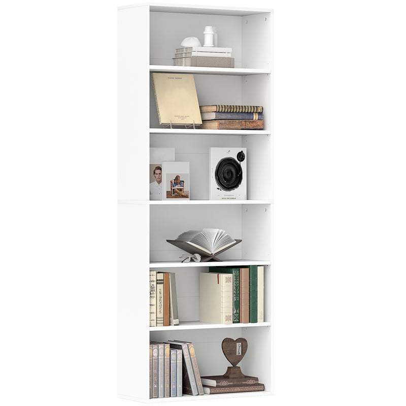White 6 Shelf Wooden Bookcase Storage Unit for Home or Office Use