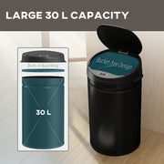 30L Touchless Kitchen Sensor Bin with Lid for Rubbish Waste Stainless Steel Black AOSOM