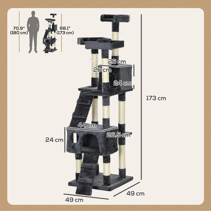 Cat Tree Scratching House with Activity Play Centre by PawHut