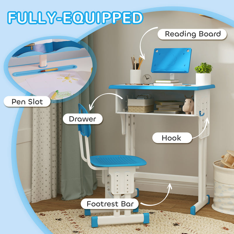 Blue Adjustable Kids Desk and Chair Set with Book Stand and Pen Slot by Aiyaplay