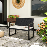 Two Seater Rattan Garden Bench with Cushions in Beige and Black by Outsunny