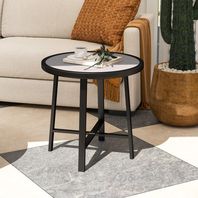 Round Small Garden Table 50.5cm Outdoor Side Table with SPC Top and Metal Frame Grey by Outsunny