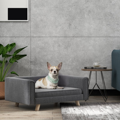 Elevated Dog Sofa Bed with Soft Cushion for Small to Medium Pets Indoor Use Grey