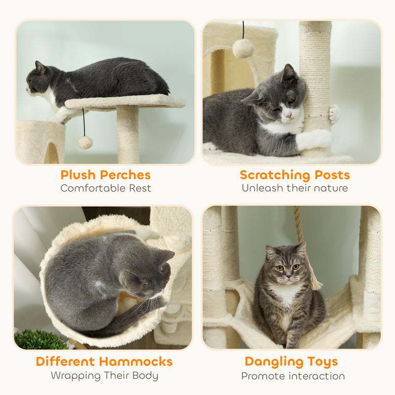 Cat Tower for 2 or 3 Cats with Multiple Platforms and Scratch Posts Beige and Cream White