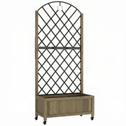 Wooden Planter with Metal Trellis and Wheels for Privacy and Climbing Plants Carbonised Finish Outsunny