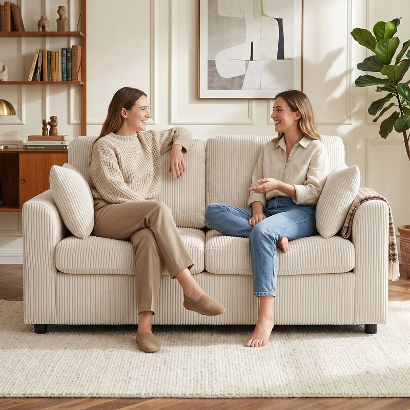 2 Seater Sofa for Small Living Rooms with Firm Support and Soft Corduroy Upholstery