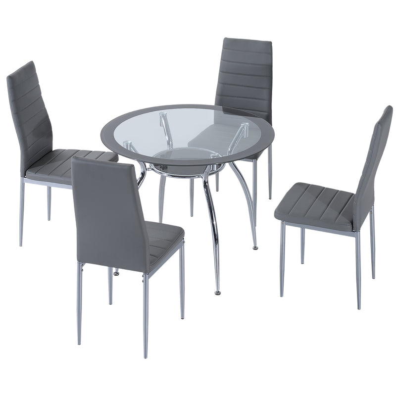 Five Piece Dining Set With Padded Chairs And Tempered Glass Table For Kitchen Grey