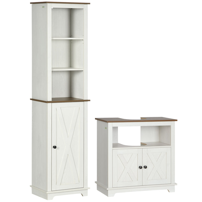 2 Piece Bathroom Furniture Set Tall Cabinet and Under Sink Cupboard Ash Wood Effect by kleankin AOSOM