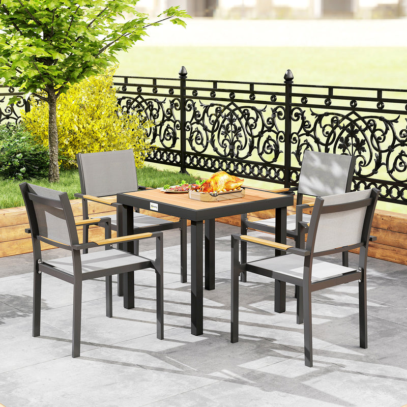 Square Garden Dining Table for 4 with Durable Aluminium Legs Ideal for Outdoors Natural Wood Outsunny