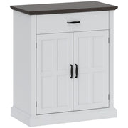 White Farmhouse Sideboard with Barn Doors and Thick Wooden Top for Kitchen Storage