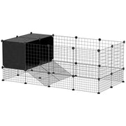 DIY Small Animal Cage with Elevated Huts for Guinea Pigs Rabbits and Hedgehogs Black by PawHut