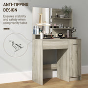 Natural Wood Dressing Table with Storage and Matching Stool Set