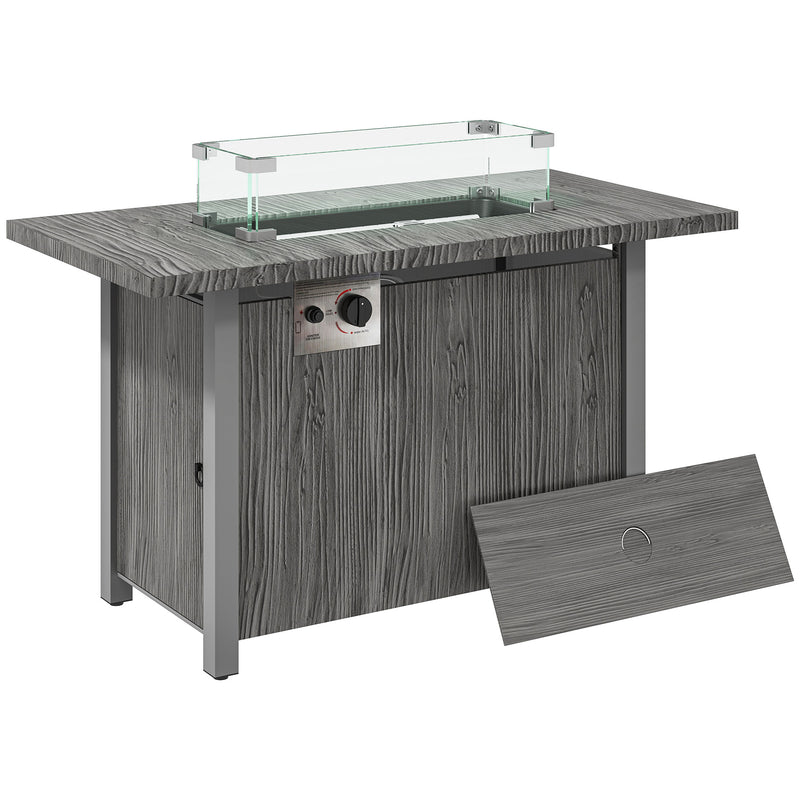 Dark Grey Gas Fire Pit Table 50000 BTU with Glass Screen and Cover for Garden by Outsunny