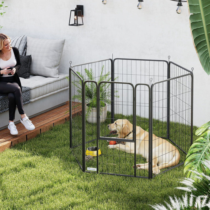 6 Panel Heavy Duty Dog Playpen with Secure Door for Indoor Outdoor Use 100cm High by PawHut