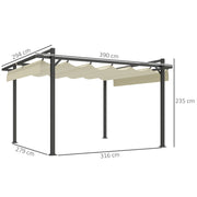 3 x 4m Aluminium Pergola with Retractable Canopy Grey Khaki by Outsunny