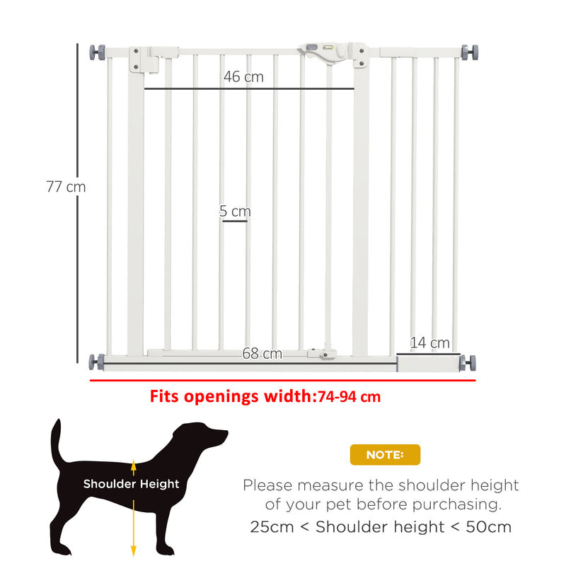 Adjustable Extra Wide Metal Dog Safety Gate for Doorways and Stairs, White