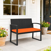 Rattan Garden Bench for Two with Padded Cushion and Steel Frame Black Outsunny