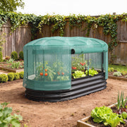 Galvanised Raised Garden Bed With Self Watering System and Mesh Cover 6x3ft Dark Grey Green AOSOM