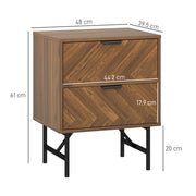 Set of 2 Modern Bedside Tables with Drawers and Metal Legs for Bedroom Walnut Brown
