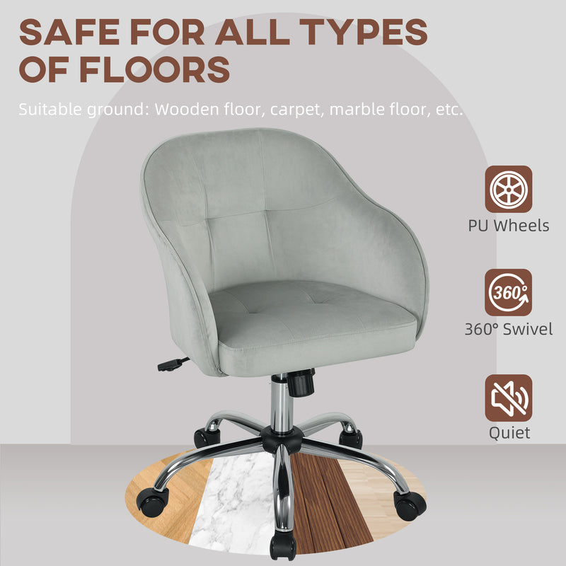 Velvet Swivel Office Chair With Padded Seat And Adjustable Height For Home Workspace Grey