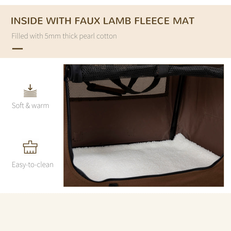 Foldable Pet Carrier with Soft Cushion for Small Dogs and Cats Ideal for Travel, Brown