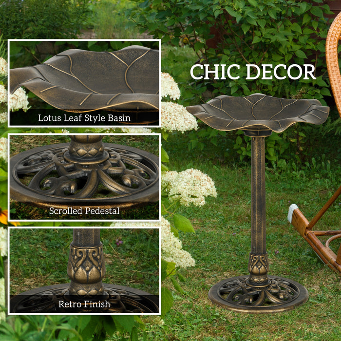 71cm Vintage Bronze Bird Bath with Lotus Leaf Basin for Garden by Outsunny