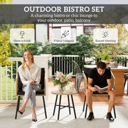 3 Piece Rattan Bistro Set with Cushions Glass Table and Wooden Finish Chairs by Outsunny