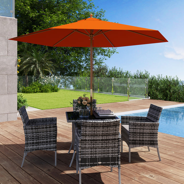 2.5m Wooden Garden Parasol Orange Sun Shade Outdoor Patio Umbrella by Outsunny