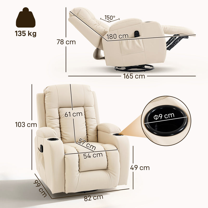 Massage Recliner Chair with Heat and Remote for Home Relaxation Cream