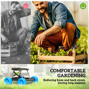 Blue Rolling Garden Seat with Wheels and Tool Tray for Weeding and Planting by Outsunny