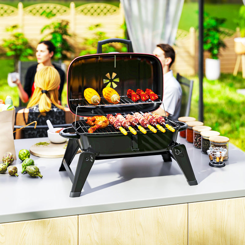 Red Folding Charcoal BBQ Grill with Thermometer Vent and 1232 cm² Cooking Area by Outsunny