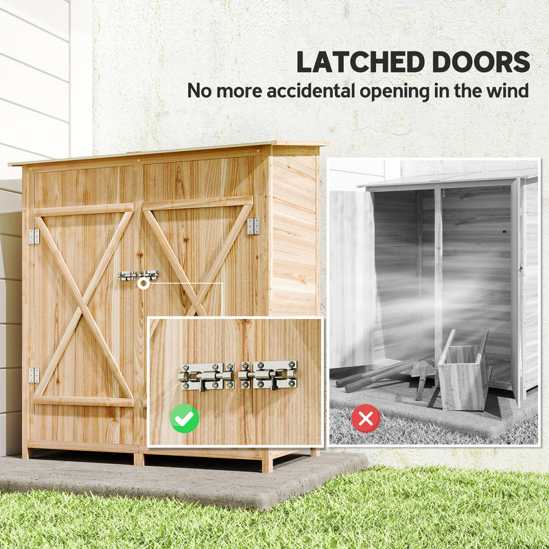 Wooden Garden Storage Shed with Weatherproof Asphalt Roof for Tools and Equipment Natural Outsunny