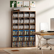 Adjustable CD Storage Cabinet With Multiple Shelves Ideal For Home Office Rustic Brown AOSOM