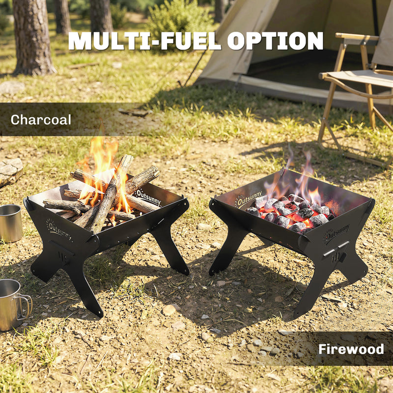 Portable Charcoal BBQ Grill and Fire Pit for Camping and Garden Gatherings Black Outsunny