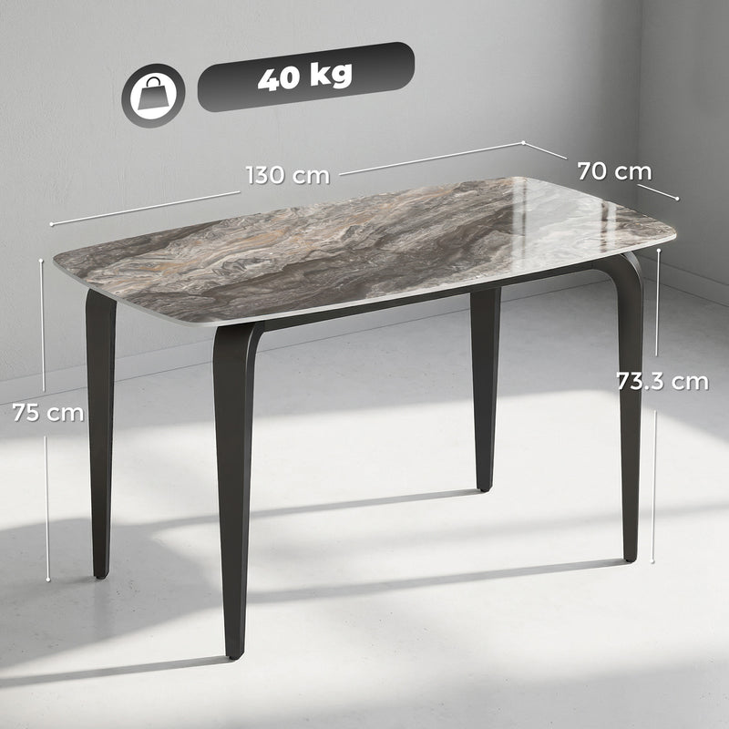 4 Seat Rectangular Dining Table with Sintered Stone Marble Effect Top Brown & Black 130x70cm