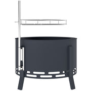 Portable 58cm Round Fire Pit with Grill Grate Ash Catcher and Poker for Garden BBQ by Outsunny