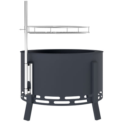 Portable 58cm Round Fire Pit with Grill Grate Ash Catcher and Poker for Garden BBQ by Outsunny