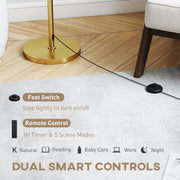 Height Adjustable Floor Lamp With Remote And Dimmable LED For Living Room Use Gold Tone AOSOM