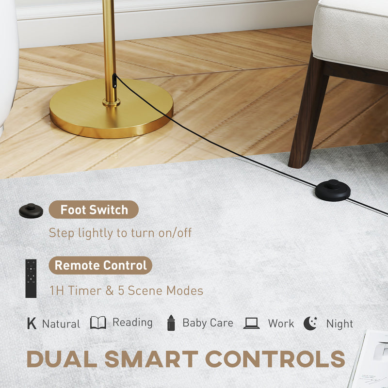 Height Adjustable Floor Lamp With Remote And Dimmable LED For Living Room Use Gold Tone AOSOM