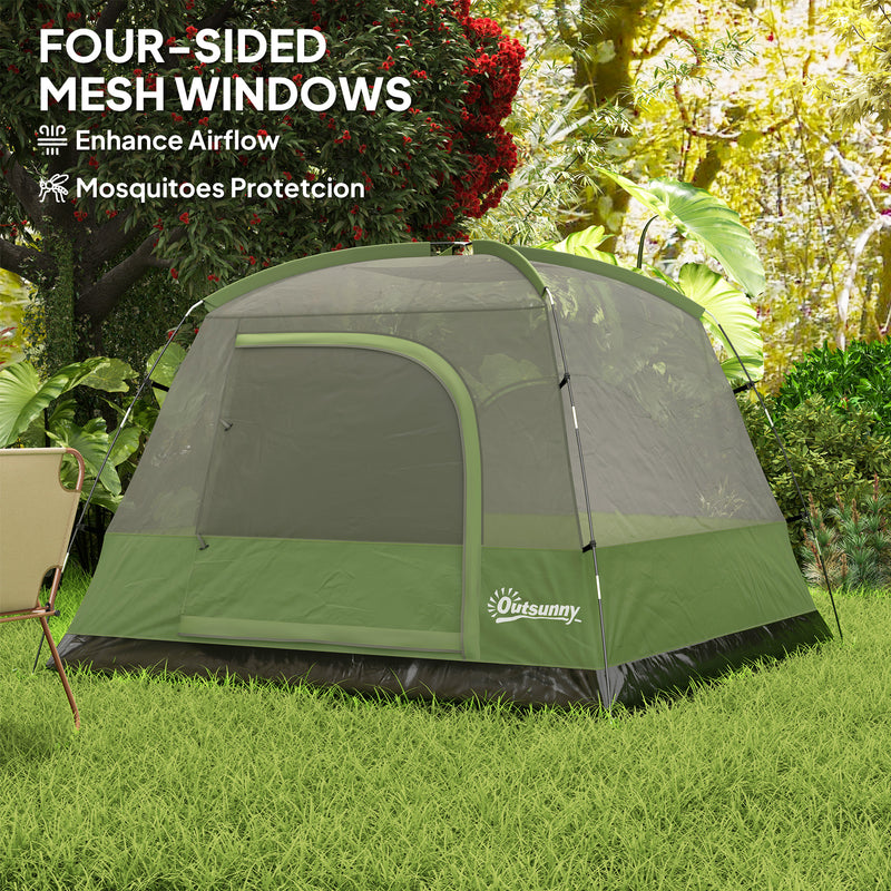 3 Person Waterproof Camping Tent With Mesh Windows And Groundsheet Olive Green