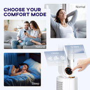 White Bladeless Tower Fan with Humidifier and Multi Modes for Home Cooling