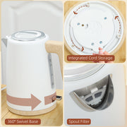 White 1.7L Fast Boil Cordless Kettle and 2 Slice Toaster Set With 7 Browning Levels by HOMCOM